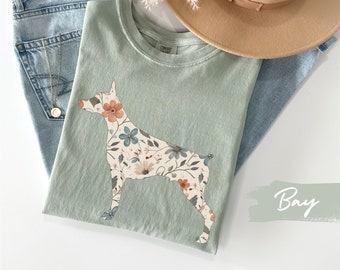Comfort Colors® Floral Doberman Pinscher Shirt, Dobie Dog Mom Wildflower T-shirt, Cottagecore Boho Tee, Gift for Dog Lover, Dog Owner Mama