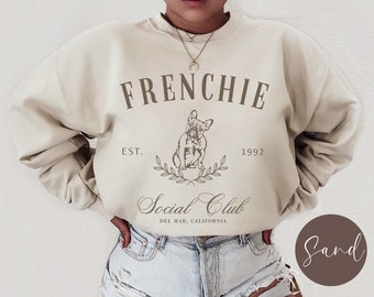 French Bulldog Social Club Name Sweatshirt, Custom Dog Mom Crewneck Sweater, Dog Mama Shirt, Vintage Frenchie Tee, Gift for Dog Lover, Dad
