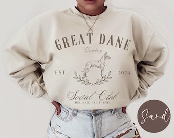 Custom Great Dane Social Club Sweatshirt, Personalized Dog Mom Crewneck Sweater, Great Dane Mama Shirt, Gift for Great Dane Owner Dad Tee