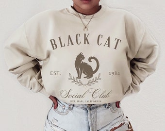 Black Cat Social Club Sweatshirt, Custom Black Cat Mom Crewneck Sweater, Black Cat Shirt, Gift for Cat Lover, Salem Owner Gift, Cat Dad Gift