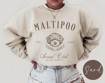 Maltipoo Social Club Sweatshirt, Custom Dog Mom Crewneck Shirt, Maltipoo Mama Sweater, Gift for Maltipoo Owner, Cute Maltipoo Lover Gifts