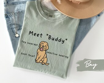 Funny Golden Retriever Puppy Name Shirt, Custom Golden Dog Mom Tshirt, Comfort Colors Tee, Gift for Dog Lover, Dog Owner Dad Gift, Mama Gift