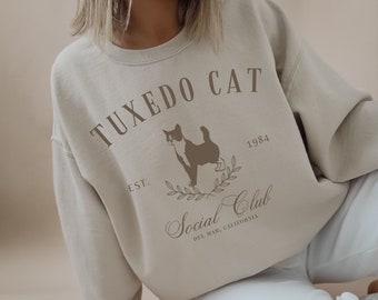 Custom Tuxedo Cat Social Club Name Sweatshirt, Cat Mom Crewneck Sweater, Cat Mama Shirt, Gift for Cat Owner, Tuxedo Cat Lover Dad Gift