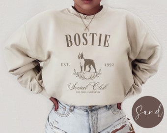 Boston Terrier Social Club Sweatshirt, Custom Dog Mom Crewneck Shirt, Bostie Mama Sweater, Gift for Boston Terrier Owner, Dog Lover Gift