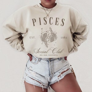 Custom Pisces Zodiac Social Club Sweatshirt, Astrology Crewneck Sweater, February March Birthday Gift, Star Sign Shirt, Gift for Pisces