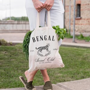 Bengal Cat Social Club Tote Bag, Custom Cat Mom Summer Tote, Personalized Spring Grocery Bag, Gift for Bengal Lover, Cat Owner Gift