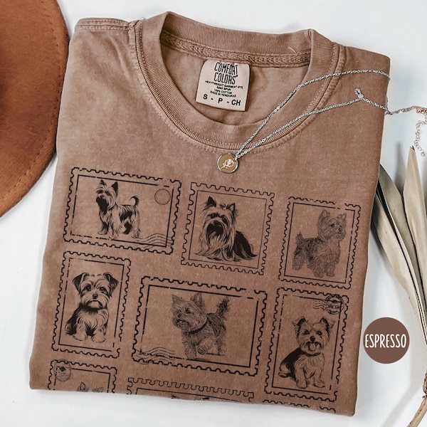 Yorkshire Terrier Vintage Stamp Comfort Colors® Shirt, Yorkie Dog Mom Collage Tee, Retro Cute Dog Tshirt, Gift for Dog Lover, New Dog Owner