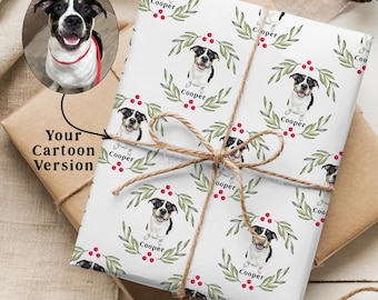 Custom Dog Watercolor Wrapping Paper using Photo and Name, Personalized Pet Ct Face Wrap for Birthday Christmas Gift, Dog Lover Owner Gift