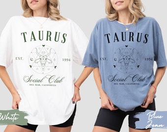 Custom Taurus Social Club Zodiac Sign tshirt, April May Birthday tshirt, Crewneck Gift for Taurus, Comfort Colors Shirt, Astrology Gift