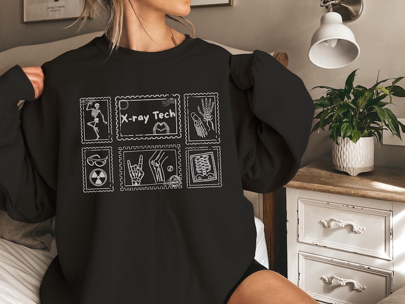 Xray Tech Vintage Stamp Sweatshirt, Radiology X-Ray Sweater, Rad Technologist Department Shirt, Gift for Health Student, CT MRI Crewneck Black