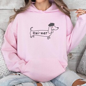 Funny Dachshund Dog Hoodie, Cute Doxie Mom Dad Crewneck Sweatshirt, Gift for Wiener Dog Lover, New Dog Owner Shirt, Sausage Dog Mama Gift Light Pink