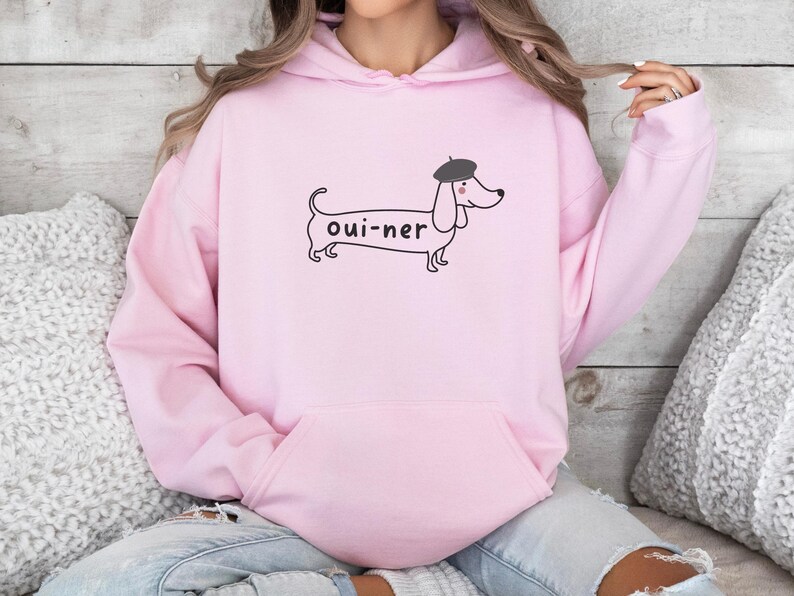 Funny Dachshund Dog Hoodie, Cute Doxie Mom Dad Crewneck Sweatshirt, Gift for Wiener Dog Lover, New Dog Owner Shirt, Sausage Dog Mama Gift Light Pink