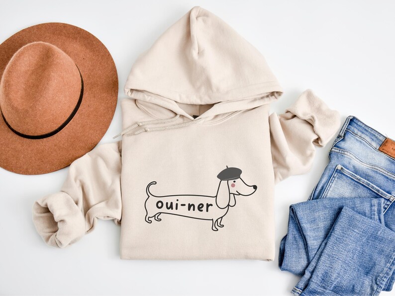 Funny Dachshund Dog Hoodie, Cute Doxie Mom Dad Crewneck Sweatshirt, Gift for Wiener Dog Lover, New Dog Owner Shirt, Sausage Dog Mama Gift Sand