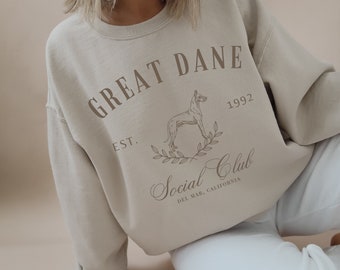 Custom Great Dane Social Club Sweatshirt, Personalized Dog Mom Crewneck Shirt, Great Dane Mama Sweater, Gift for Great Dane Dog Owner,