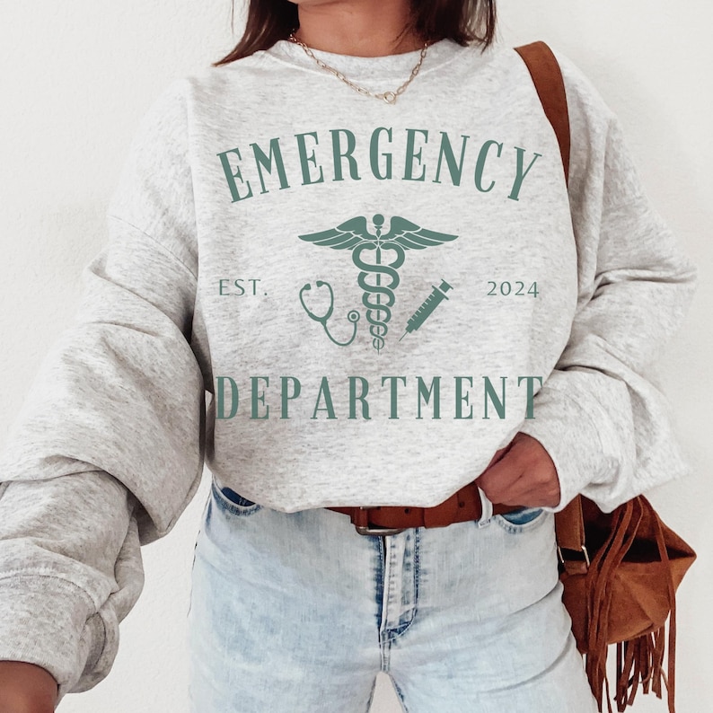 Custom Emergency Department Graphic Sweatshirt, Personalized ER Nurse Sweater, ED Crewneck Shirt, Gift for ER Tech, Er Room Doctor Staff Ash