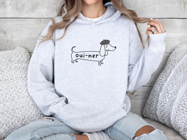 Funny Dachshund Dog Hoodie, Cute Doxie Mom Dad Crewneck Sweatshirt, Gift for Wiener Dog Lover, New Dog Owner Shirt, Sausage Dog Mama Gift Ash