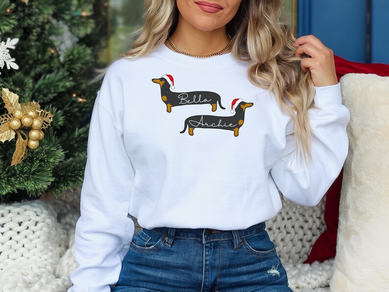 Custom Dachshund Christmas Sweatshirt, Dachshund Shirt, Dog Mom Sweater, Dog Lover Gift, Dog