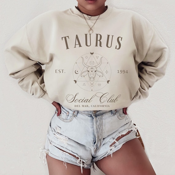 Custom Taurus Astrology Social Club Sweatshirt, Zodiac Sign Crewneck Sweater, April May Birthday Gift, Gift for Taurus, Horoscope Shirt