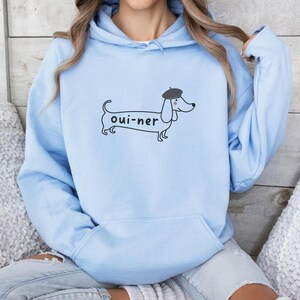 Funny Dachshund Dog Hoodie, Cute Doxie Mom Dad Crewneck Sweatshirt, Gift for Wiener Dog Lover, New Dog Owner Shirt, Sausage Dog Mama Gift Light Blue