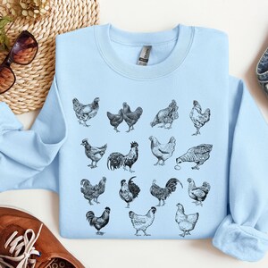 Vintage Chicken Sweatshirt, Chicken Mom Graphic Sweater, Chicken Mama Shirt, Gift for Chicken Lover, Retro Farm Animal Shirt, Cute Dad Tee Light Blue