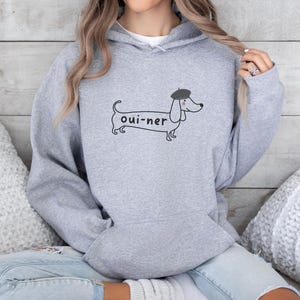 Funny Dachshund Dog Hoodie, Cute Doxie Mom Dad Crewneck Sweatshirt, Gift for Wiener Dog Lover, New Dog Owner Shirt, Sausage Dog Mama Gift Sport Grey