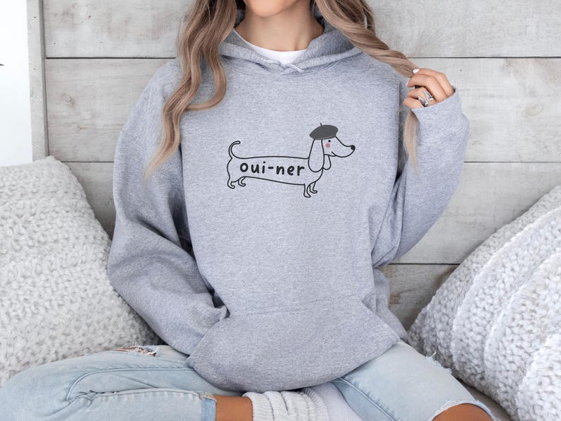 Funny Dachshund Dog Hoodie, Cute Doxie Mom Dad Crewneck Sweatshirt, Gift for Wiener Dog Lover, New Dog Owner Shirt, Sausage Dog Mama Gift Sport Grey