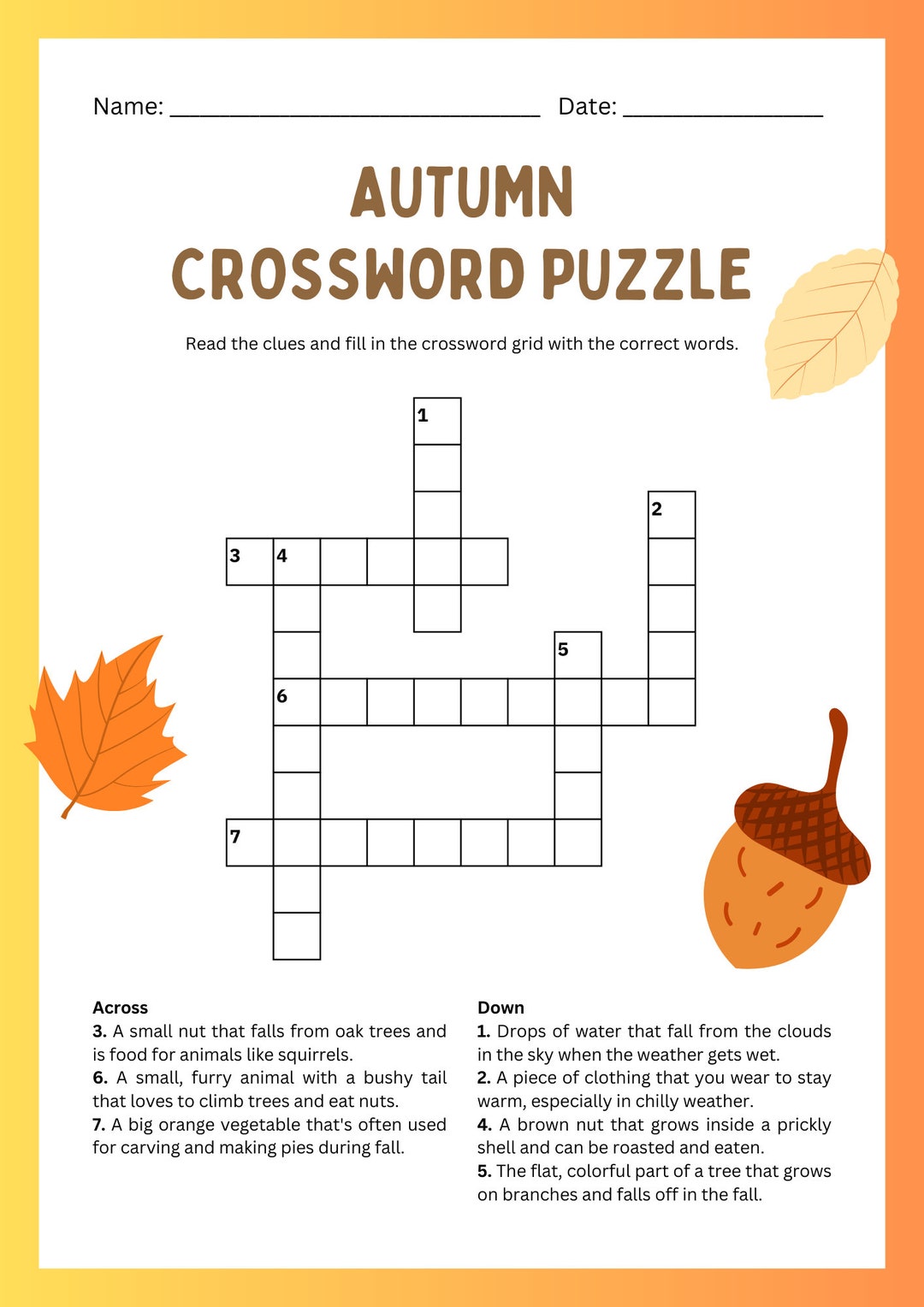 Montessori Fall Crossword Puzzle Etsy Montessori Fall Crossword Puzzle Etsy