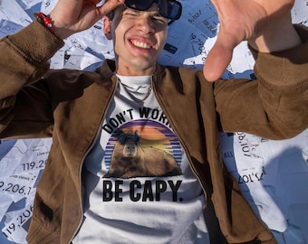 Cool & Funny 'Don't Worry Be Capy' Unisex Garment-Dyed T-shirt, Capybara Tee, Gift for Animal Lovers, Don't Worry Be Happy Shirt, Graphic