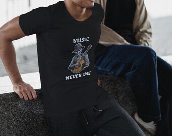 Skeleton Music Lover Unisex T-shirt, Country Music Never Die Tee, Acoustic Musician Shirt
