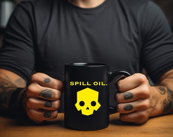 Black Spill Oil 11 oz Mug, Hell Gaming, Gift for Him, Gamers