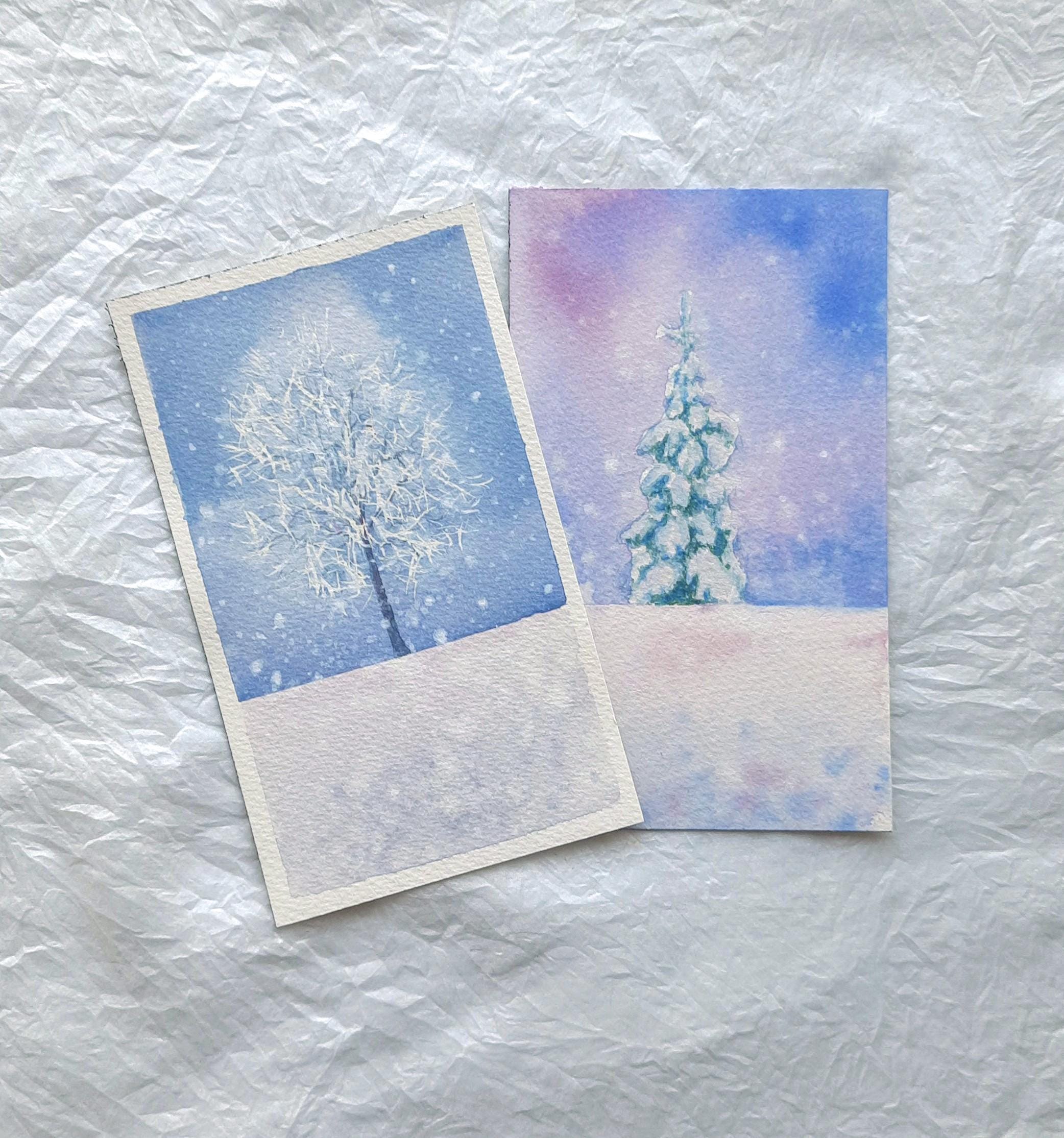 Hand-painted Snowy Winter Tree Watercolor Greeting Card - Etsy