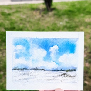 Aquarel landschapskaarten, miniatuurduoschilderij, muurkunst luchtscènes