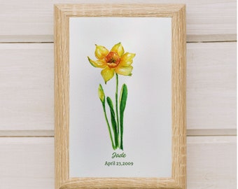 original watercolor December birth flower Narcisus, birth flower gift for mom, winter flower wall art