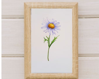Handgemalte April Blume (ungedruckt und physisches Produkt), Aquarell Lila Gänseblümchen, personalisierte Blumen Zeichnung