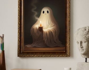 Ghost Holding A Candle, Vintage Poster, Art Poster Print, Dark Academia, Haunting Ghost, Halloween Decor