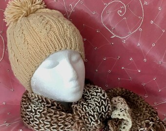 Mix and Match Hand Knit Hat and Scarf Set in COOKIES 'n CREAM