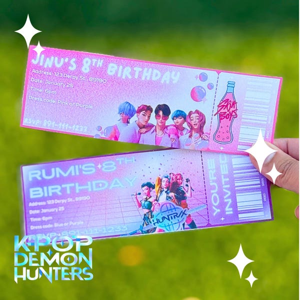 Kpop Demon Hunters Birthday Invitations PHYSICAL COPIES (Concert Ticket Ver.)