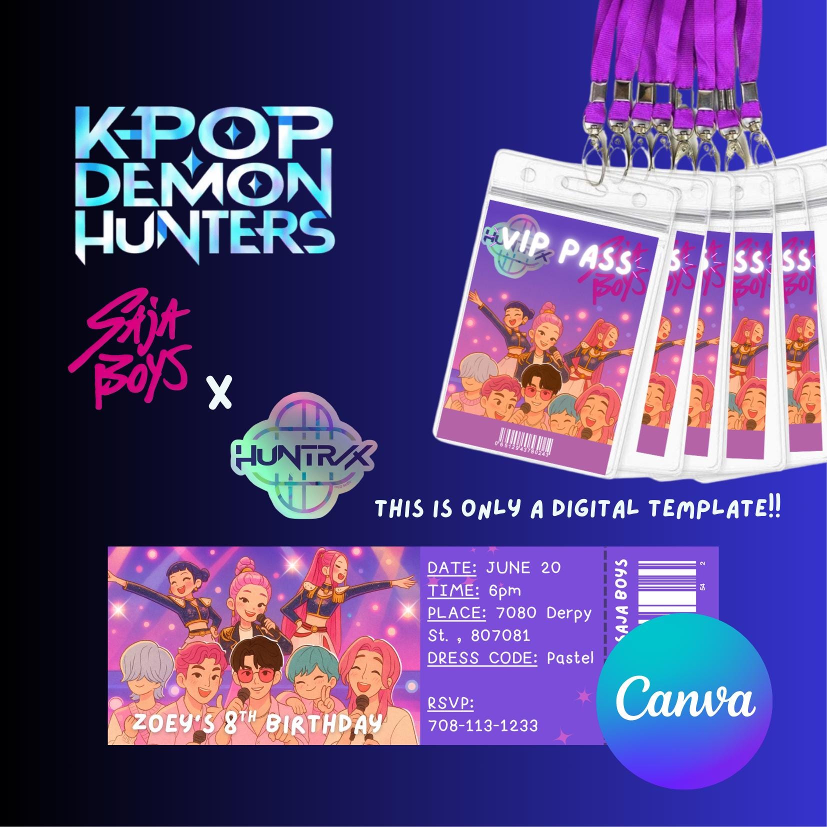 Kpop Demon Hunters Huntrix X Saja Boys Party Invitation & Party
