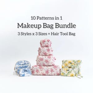Makeup Bag Sewing Pattern Bundle PDF | 10 Sizes, Boxy, Flat & Taco Pouches