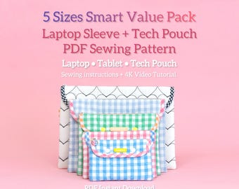 Laptop Sleeve & Tech Pouch PDF Sewing Pattern: 5 Sizes (Digital Download)