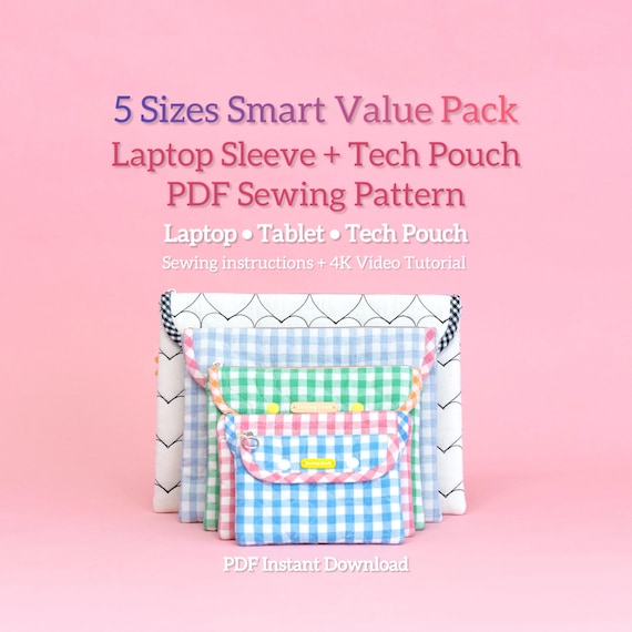 Laptop Sleeve & Tech Pouch PDF Sewing Pattern: 5 Sizes (Digital Download)