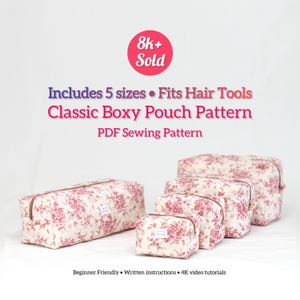 Classic Boxy Pouch PDF Sewing Pattern: 5 Sizes, Makeup Bag, Hair Tool Organizer (Digital Download)