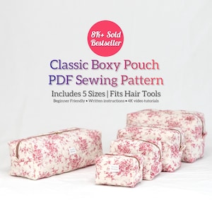 Classic Boxy Pouch PDF Sewing Pattern: 5 Sizes, Makeup Bag, Hair Tool Organizer (Digital Download)