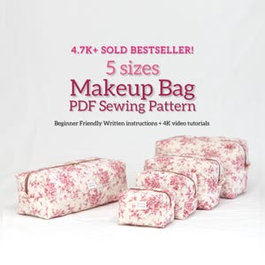 5 Sizes Classic Boxy Pouch PDF Sewing Pattern – Makeup Bag | Includes Hair Tool Size | 4K Video + Written Instructions