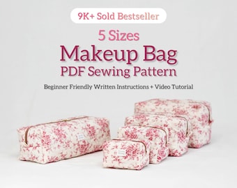 5 Size Classic Boxy Makeup Bag PDF Sewing Pattern: Boxy Pouch & Hair Tool Organizer