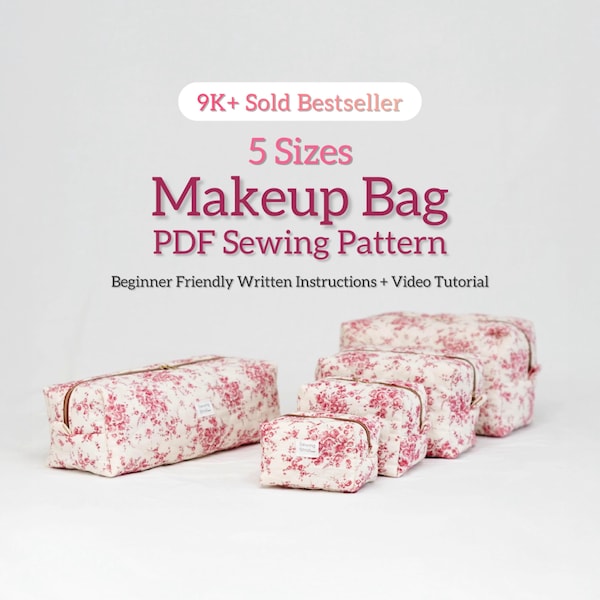 5 Size Classic Boxy Makeup Bag PDF Sewing Pattern: Boxy Pouch & Hair Tool Organizer