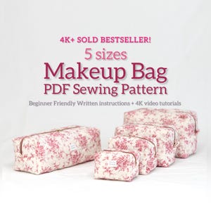 5 Sizes Classic Boxy Pouch PDF Sewing Pattern – Makeup Bag | Includes Hair Tool Size | 4K Video + Written Instructions