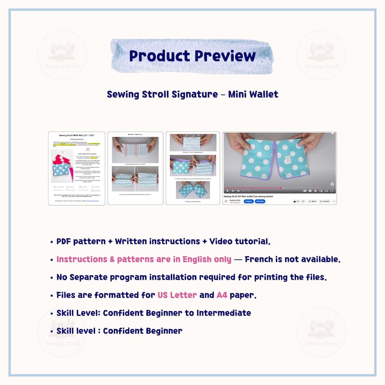 Mini Wallet Sewing Pattern – “Zoe” PDF + Video Tutorial | Card Holder for Beginners imagen 6