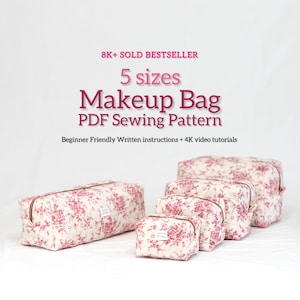 Patrón de costura en PDF para neceser cuadrado: 5 tamaños, neceser de maquillaje y organizador de herramientas para el cabello (vídeo 4K)
