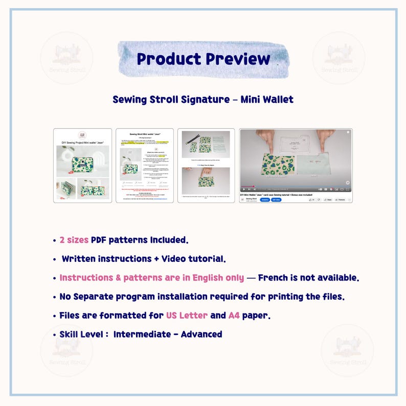 DIY Mini Wallet Sewing Pattern: "Jean" PDF Template + Video image 8